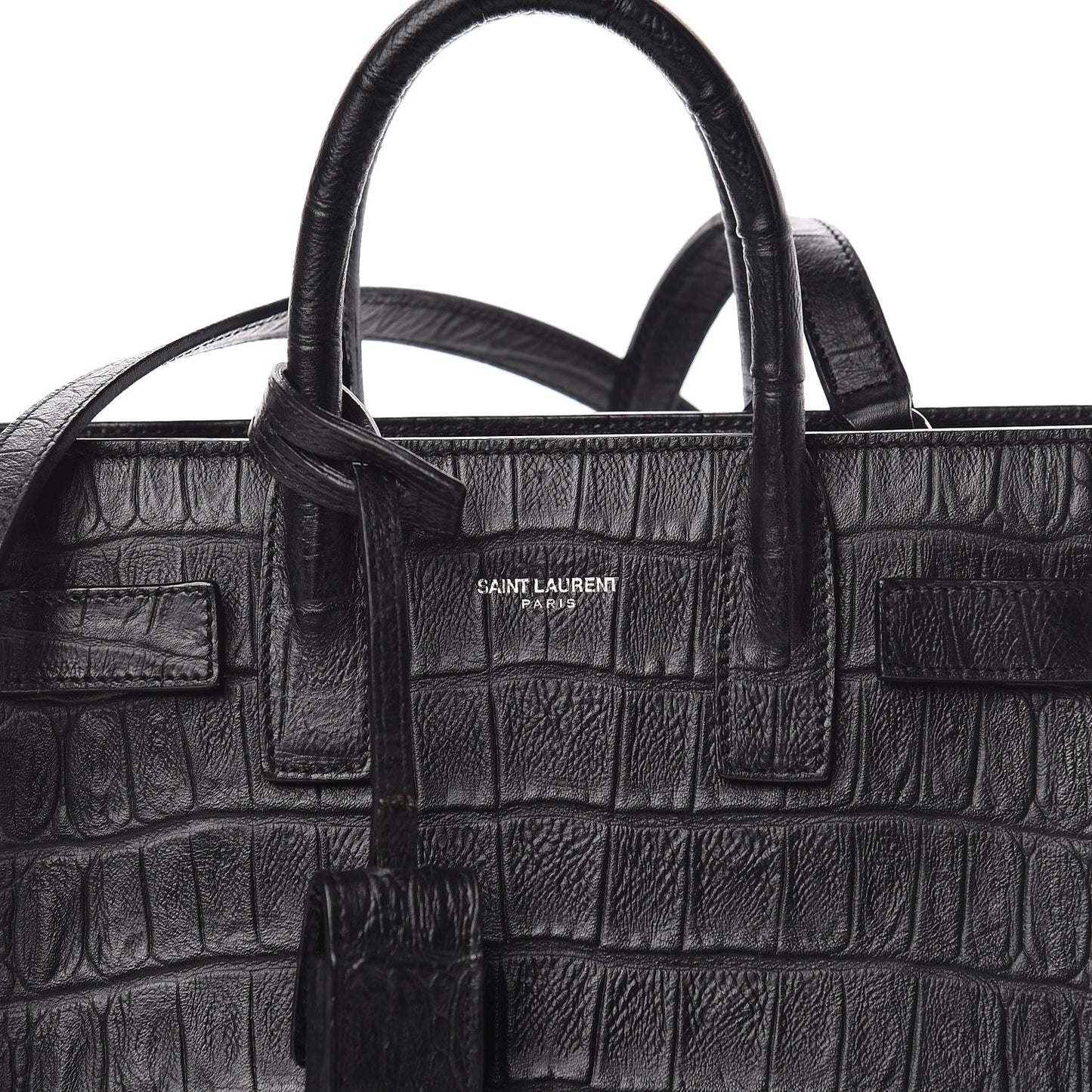 Calfskin Crocodile Embossed Nano Sac De Jour Black