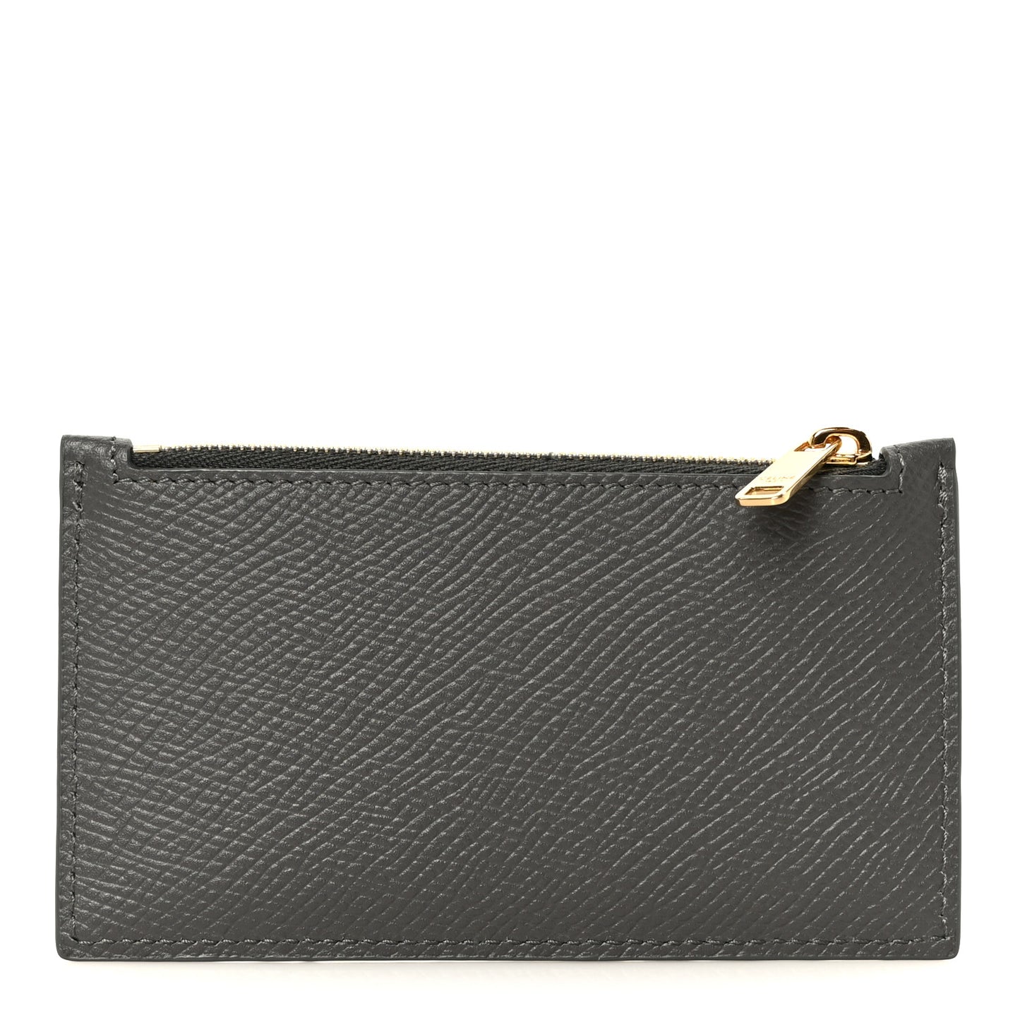 Grained Calfskin Zipped Card Holder Grey