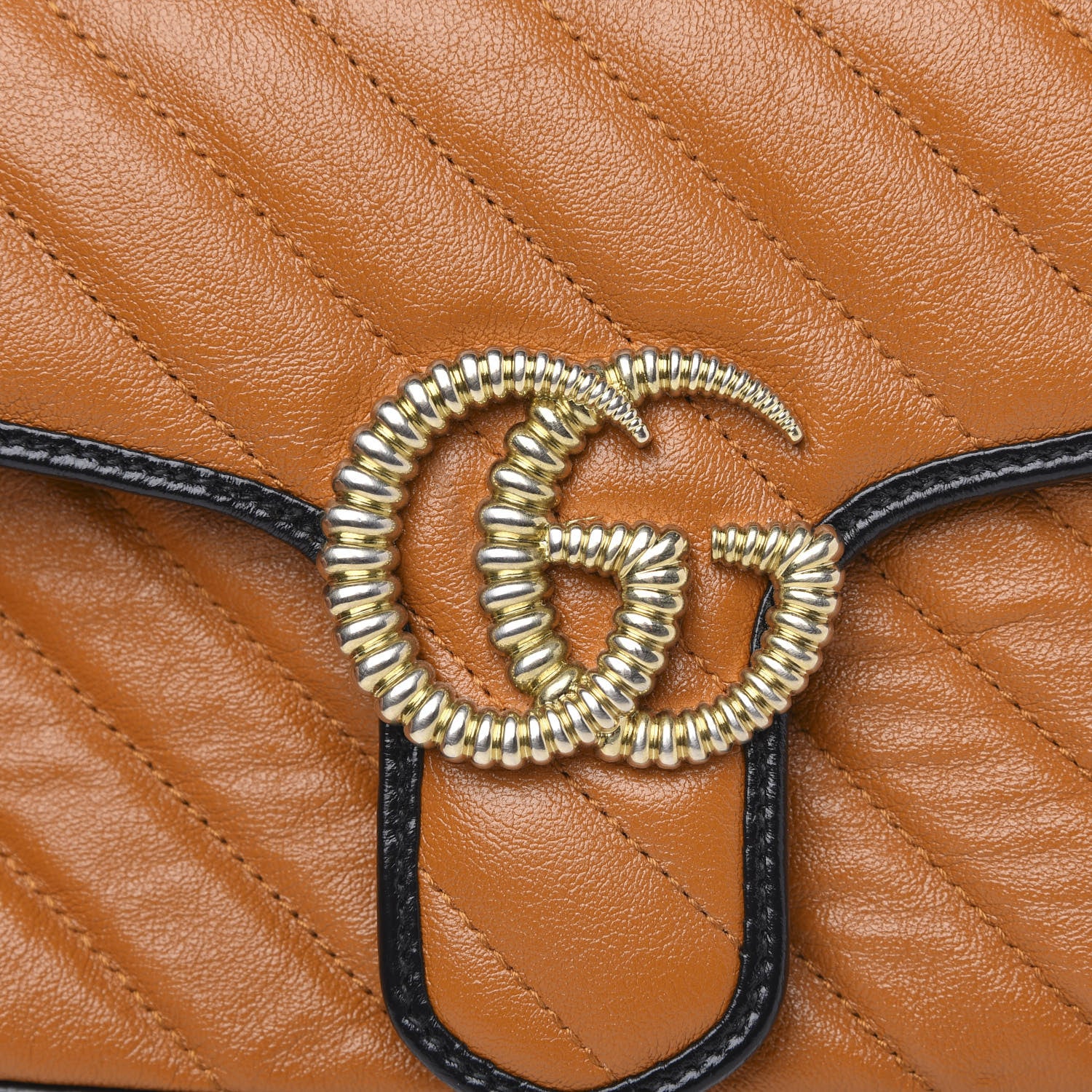 Gucci Vintage Effect Calfskin Matelasse Diagonal Small Torchon GG Marmont Shoulder Bag Cognac Black 8 of 10