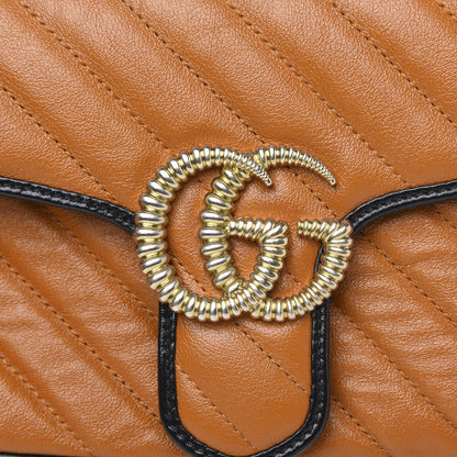 Gucci Vintage Effect Calfskin Matelasse Diagonal Small Torchon GG Marmont Shoulder Bag Cognac Black 8 of 10