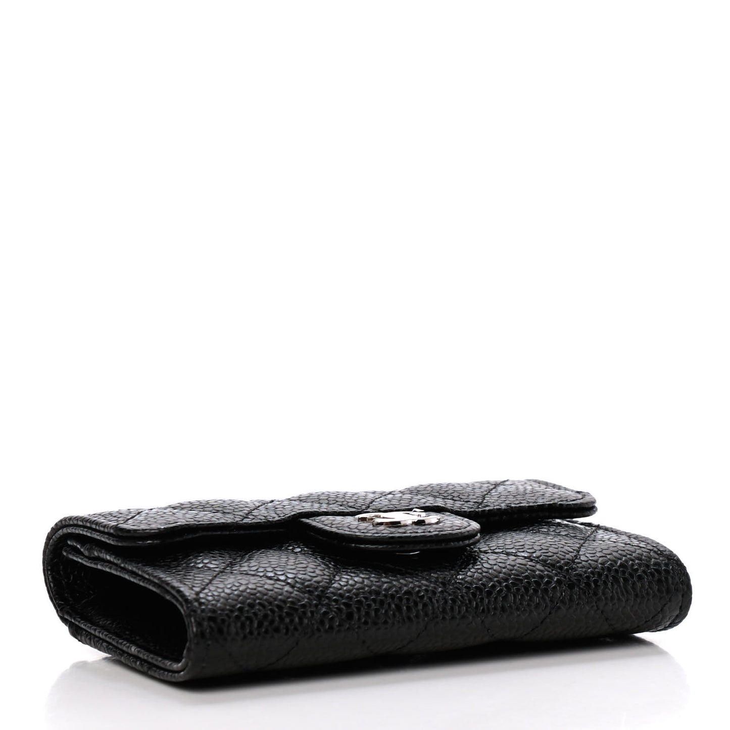 Caviar Quilted Flap Card Holder Wallet Black