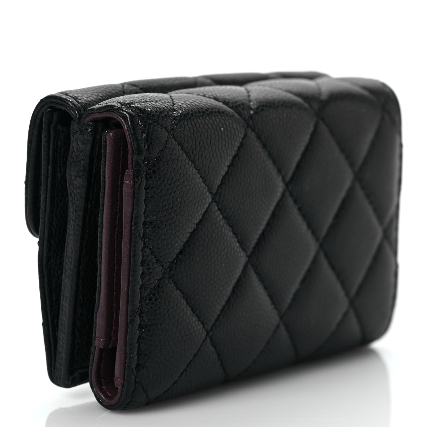Caviar Quilted Tri-Fold Flap Wallet Black