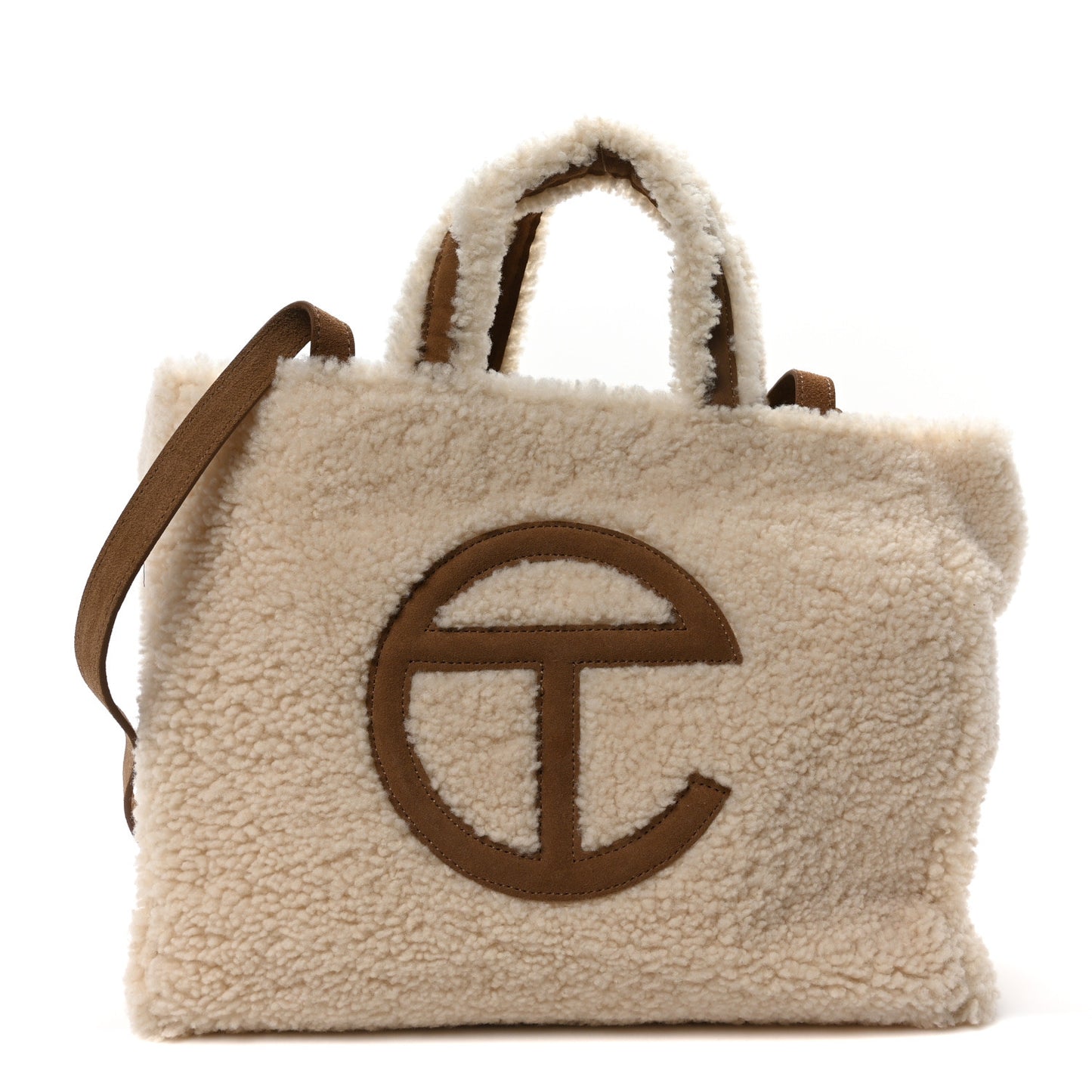 X UGG Suede Shearling Medium Shopping Bag Natural