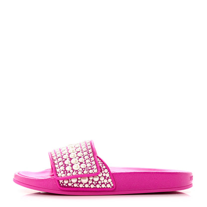 Jimmy Choo Canvas Calfskin Pearls Fitz Sandals 37 Pink 1 of 7