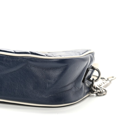 Gucci Vintage Effect Calfskin Matelasse Diagonal Small Torchon GG Marmont Chain Shoulder Bag Blue Agata Mystic White 10 of 10