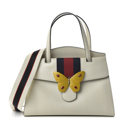 Gucci Grained Calfskin Web Stripe Butterfly Medium Totem Top Handle Bag White 1 of 11