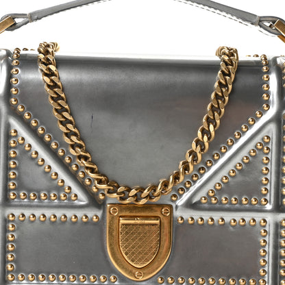 Christian Dior Metallic Patent Studded Diorama Top Handle Wallet on Chain Pouch Silver 9 of 11