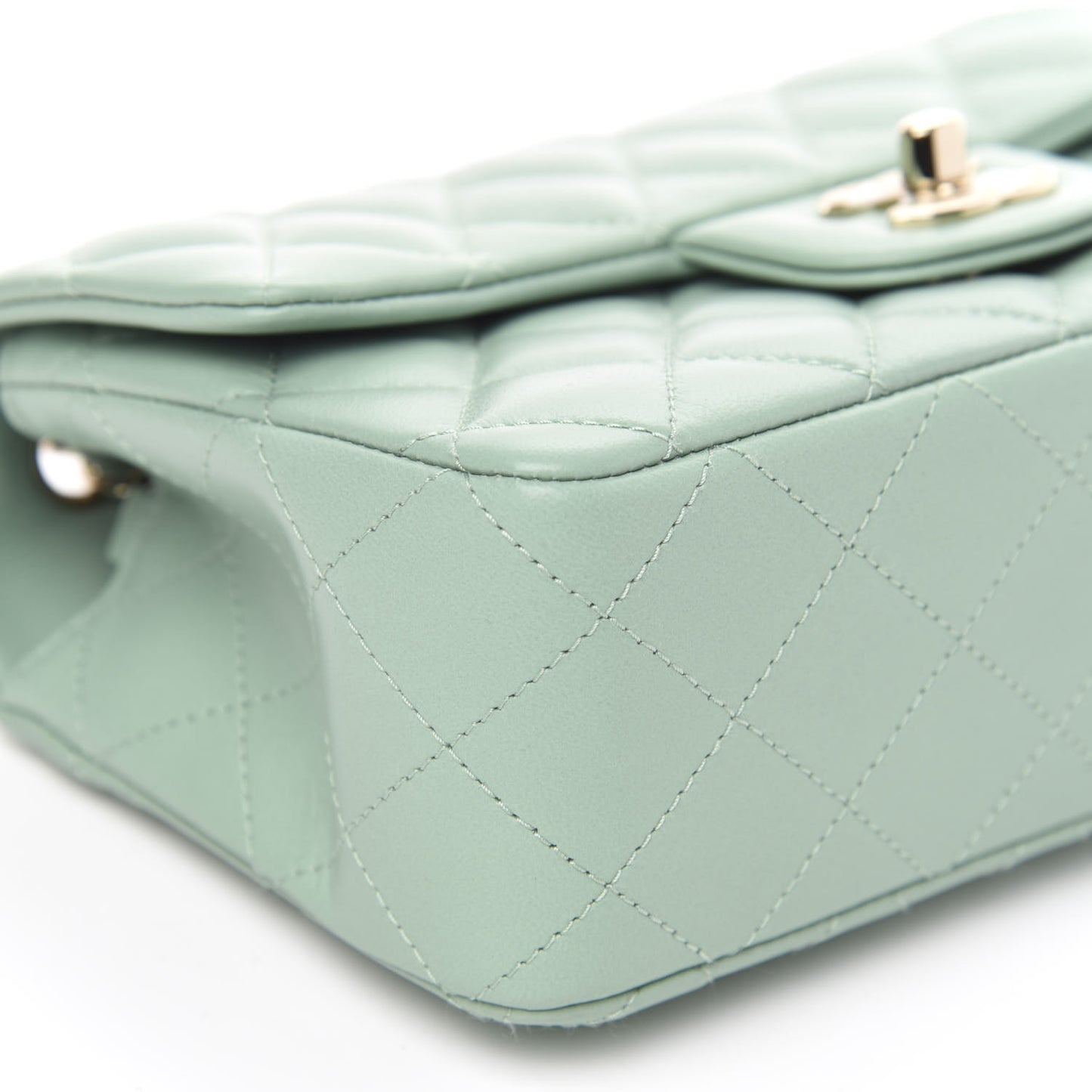 Lambskin Quilted Mini Rectangular Flap Light Green
