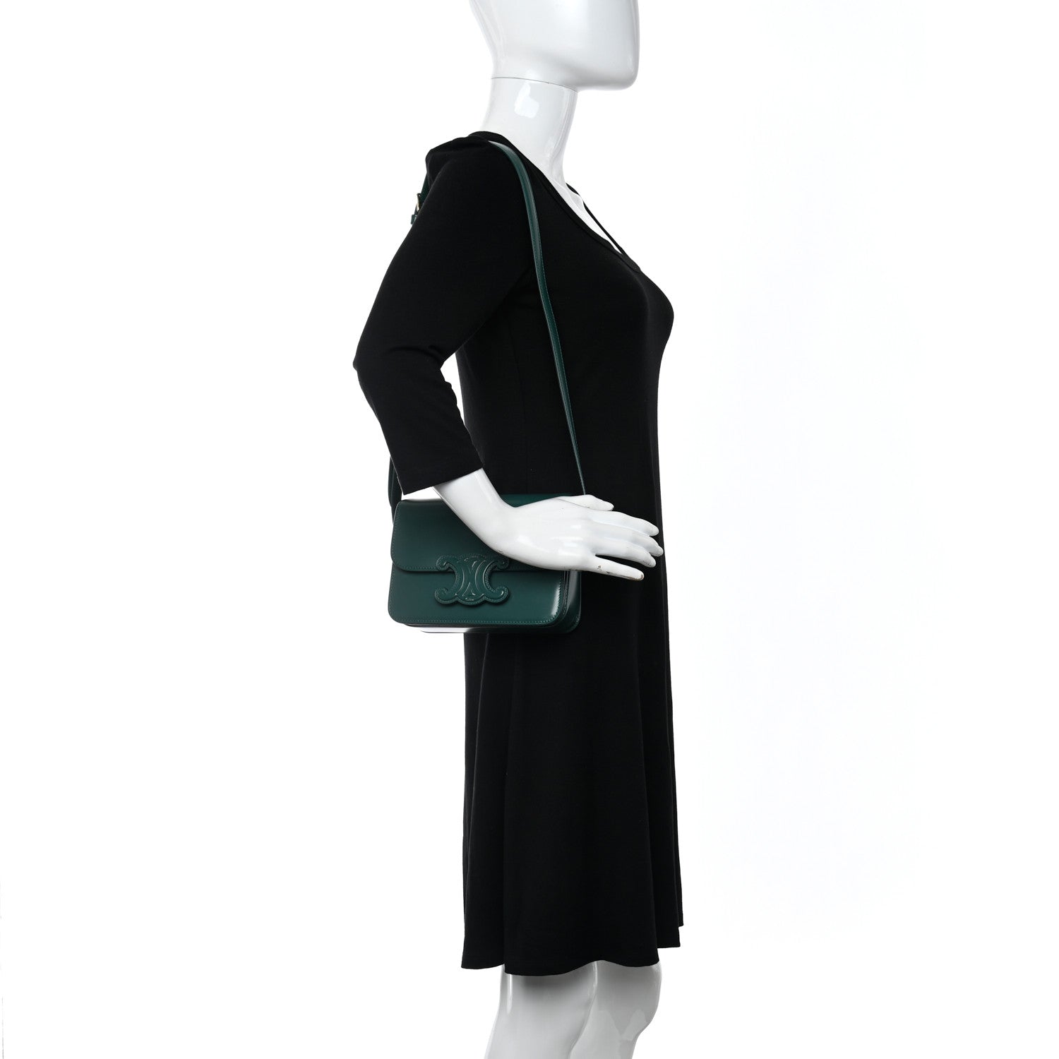 Celine Shiny Calfskin Teen Cuir Triomphe Pine Green 3 of 11