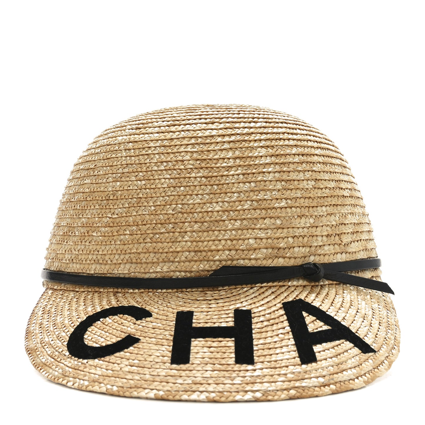 Straw Calfskin Logo Visor Hat M Natural Black