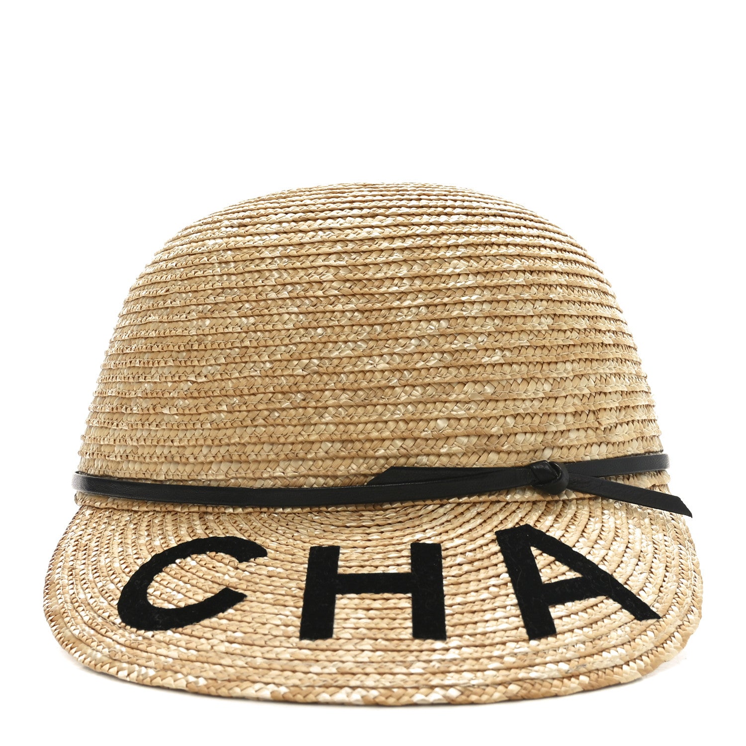 Chanel Straw Calfskin Logo Visor Hat M Natural Black 3 of 9