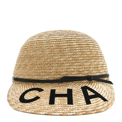 Chanel Straw Calfskin Logo Visor Hat M Natural Black 3 of 9