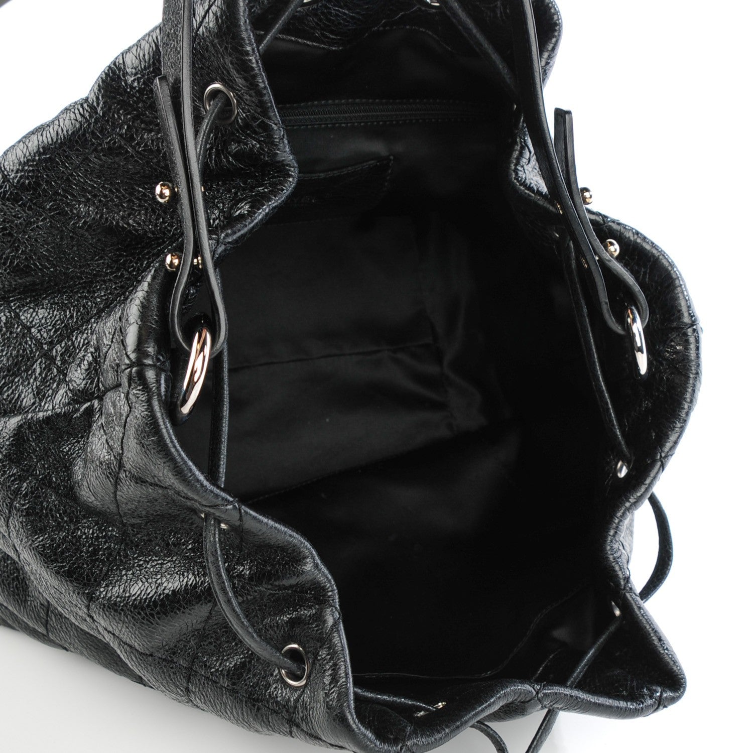 Chanel Glazed Calfskin On The Road Drawstring Tote Black 5 of 8