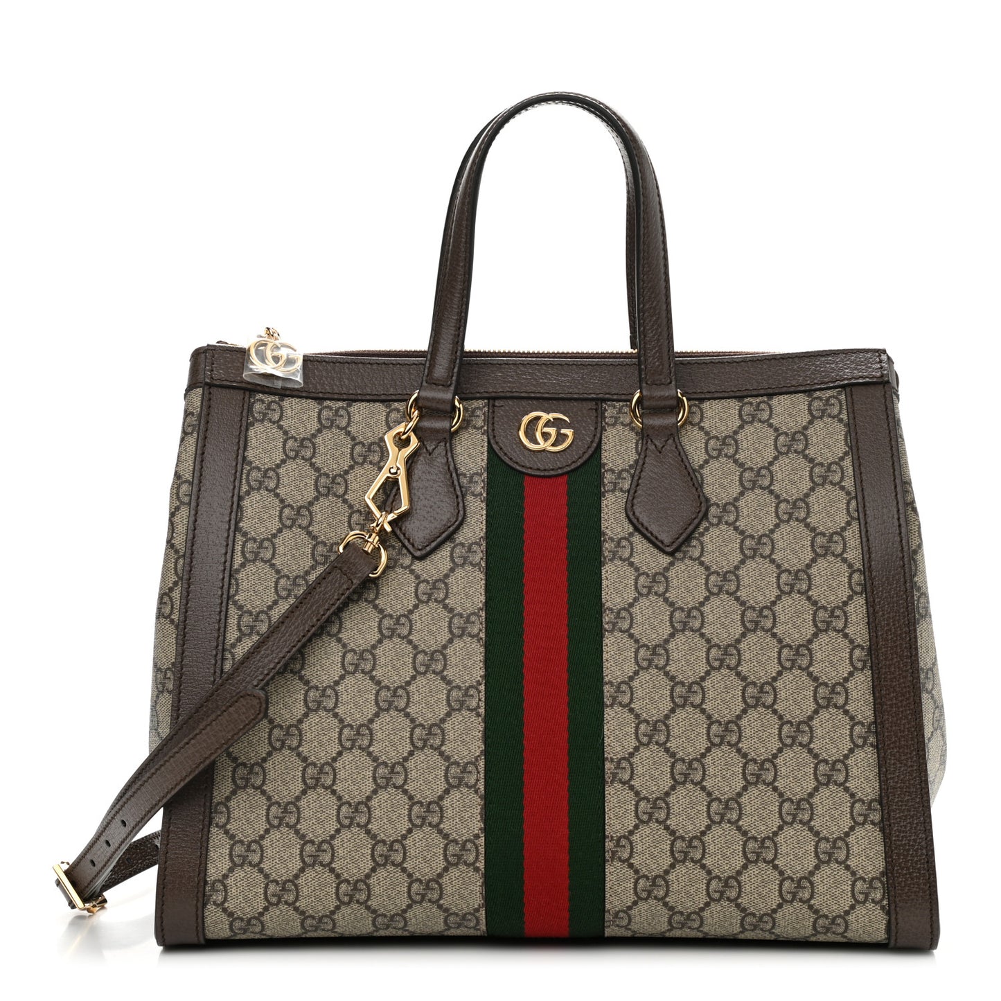 GG Supreme Monogram Web Medium Ophidia Tote Bag Brown