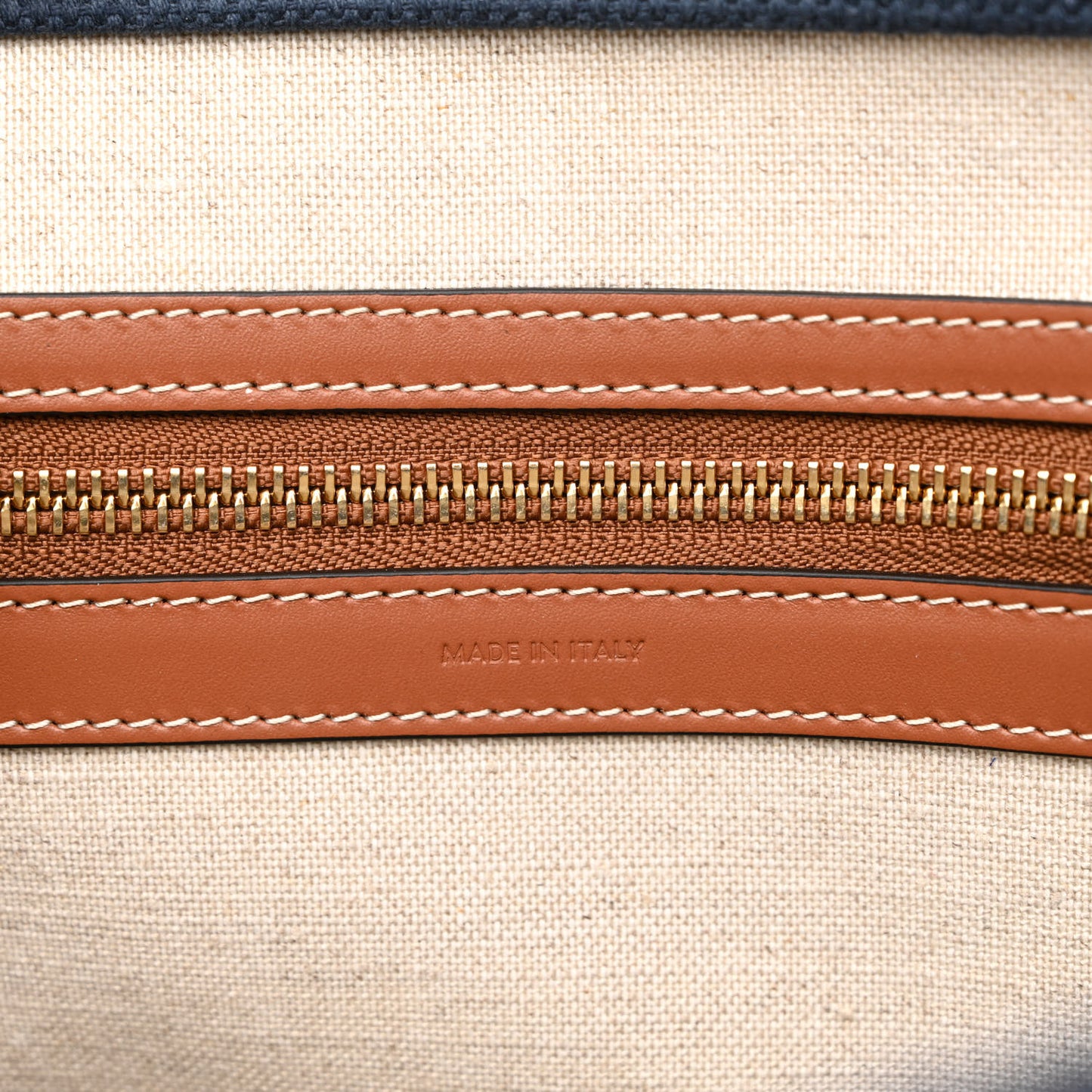 Canvas Calfskin Horizontal Cabas Navy Tan