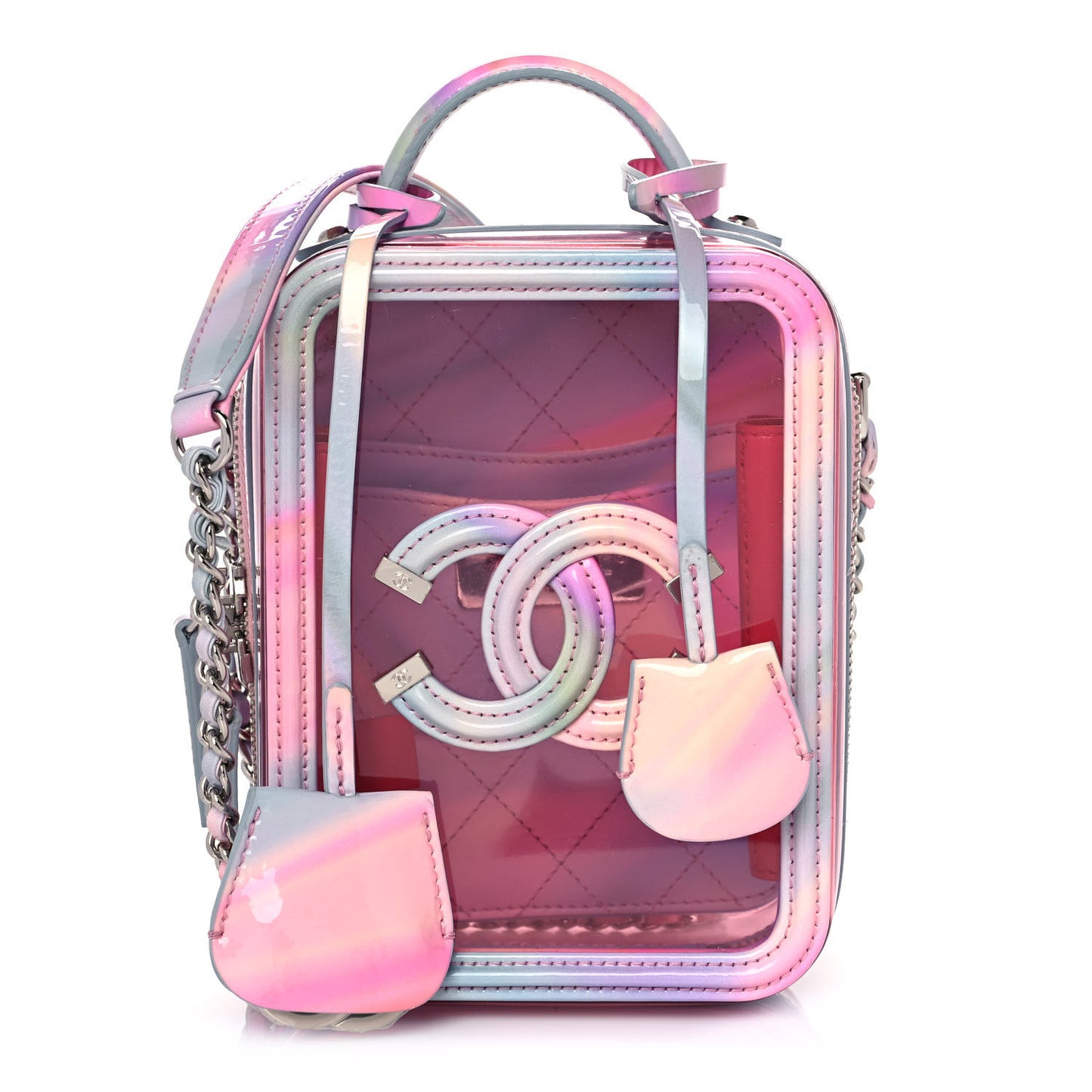 PVC Patent Calfskin Patent Lambskin Vertical Vanity Case Pink