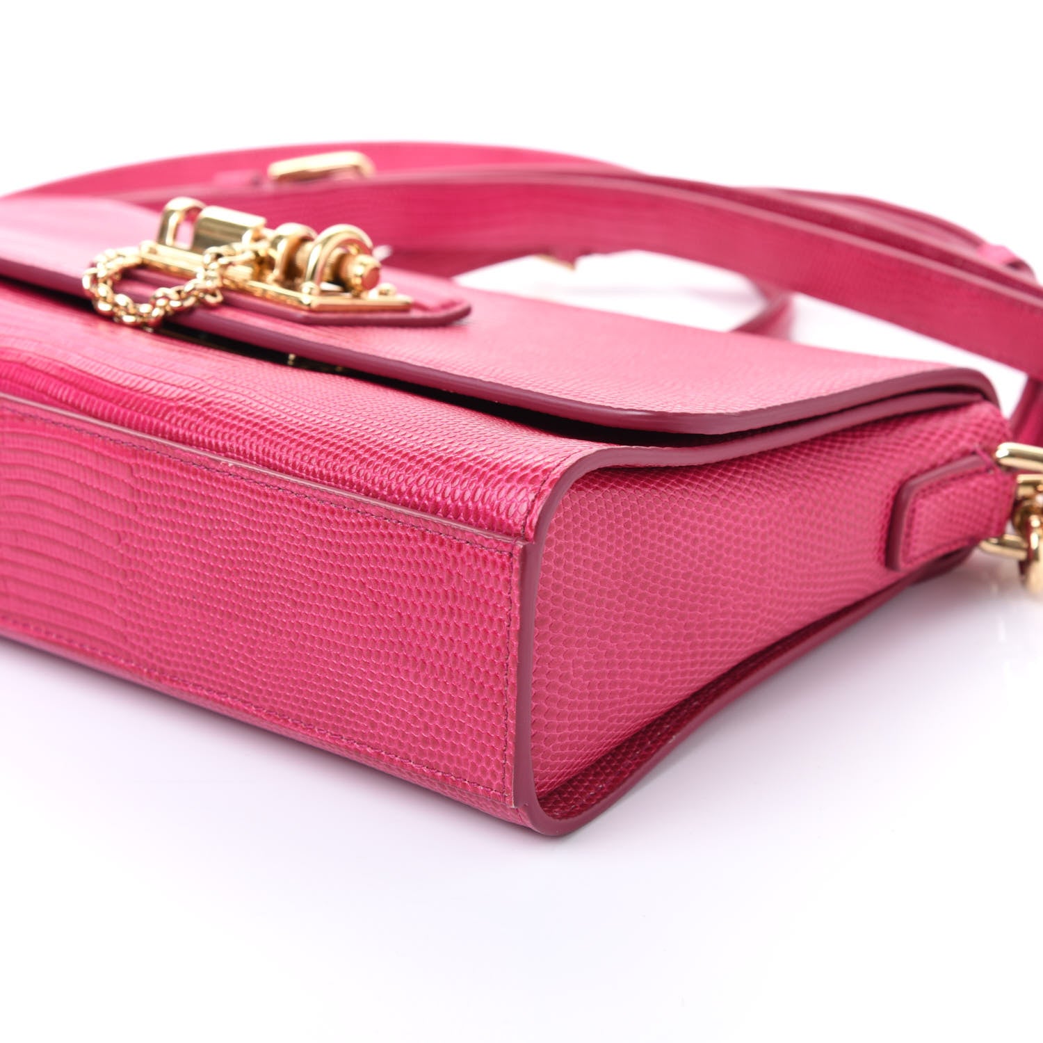 Dolce & Gabbana Lizard Calfskin Embossed Monica Convertible Shoulder Bag Pink 6 of 8