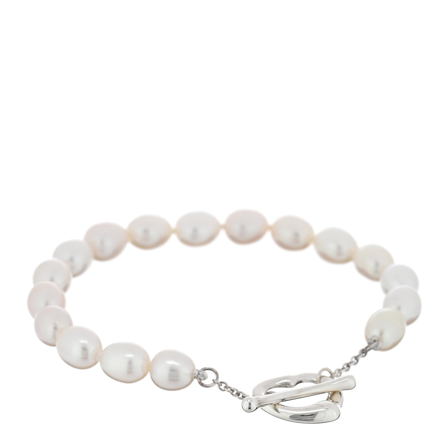 Sterling Silver Cultured Pearl Elsa Peretti Open Heart Bracelet