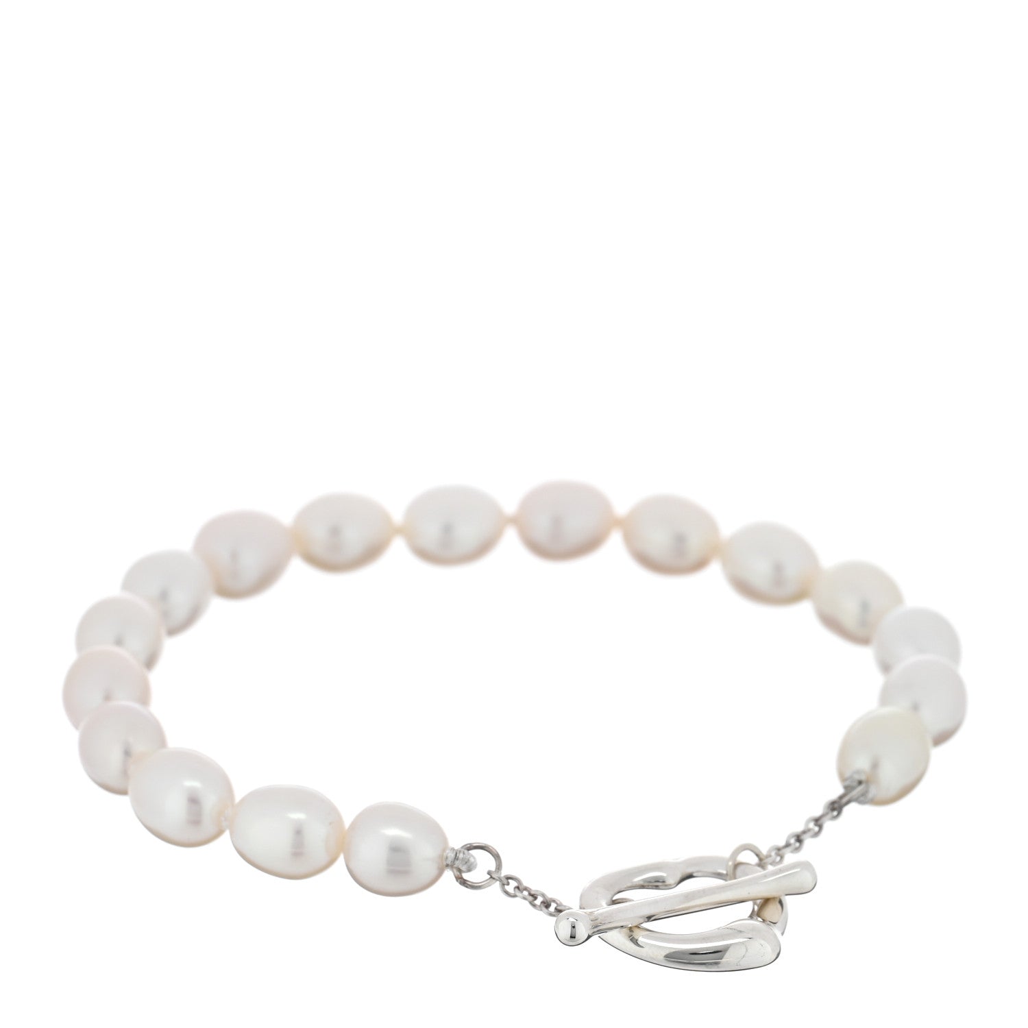 Tiffany Sterling Silver Cultured Pearl Elsa Peretti Open Heart Bracelet 2 of 3