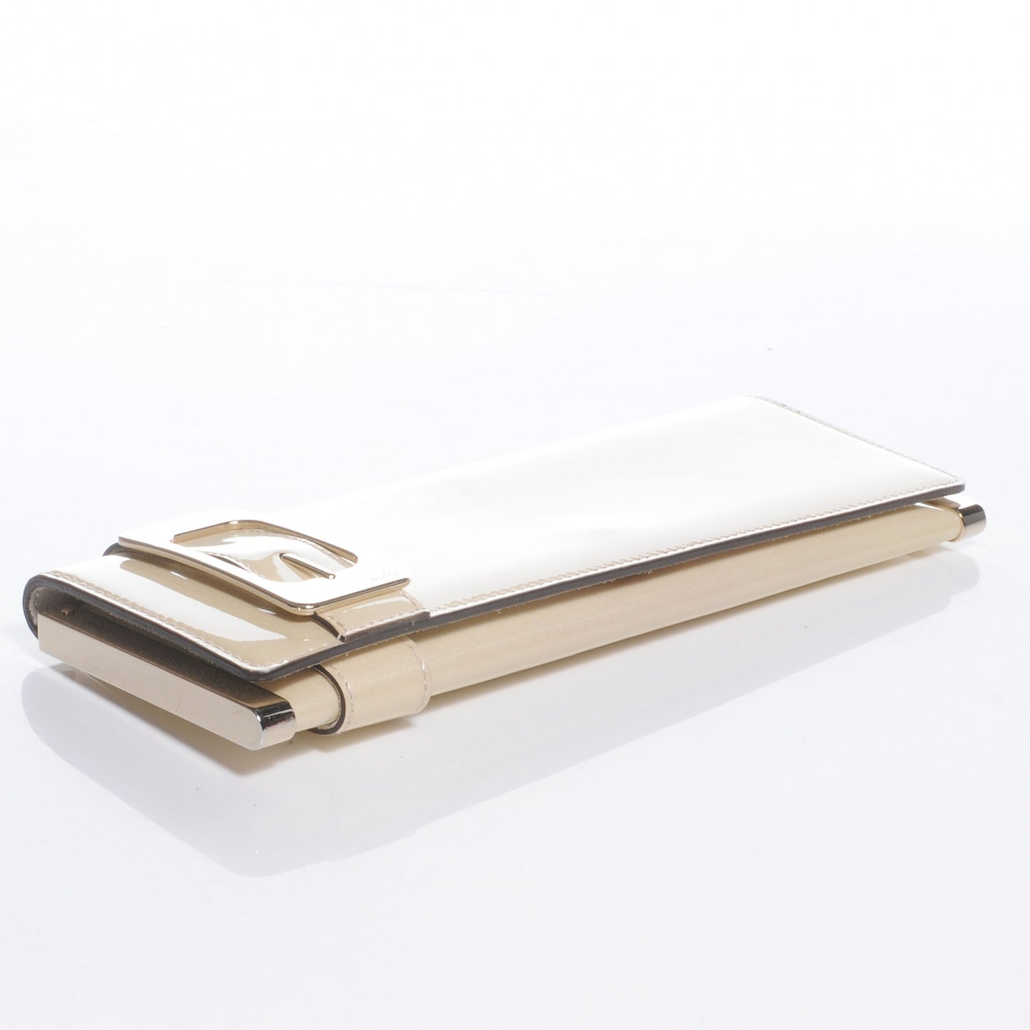 Patent Glitter Buckle Clutch Ivory