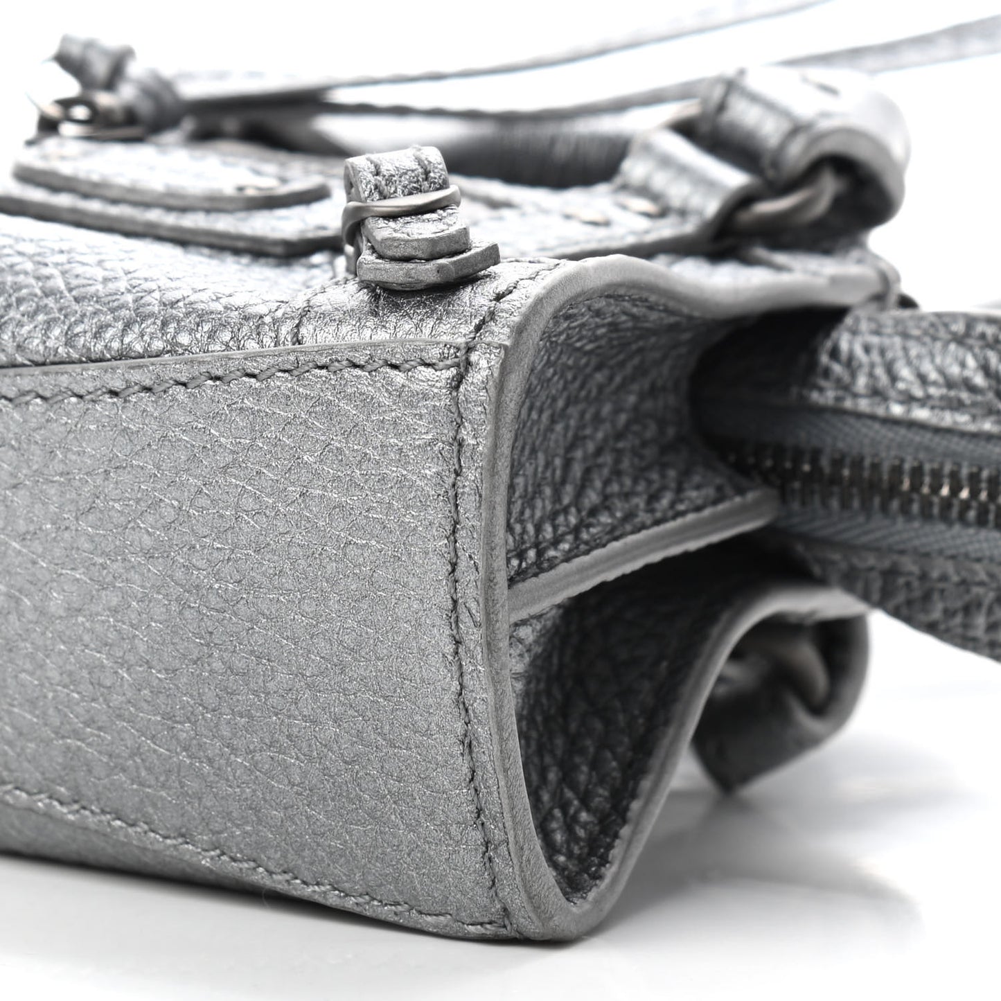 Metallic Grained Calfskin Neo Classic Hardware Super Nano City Crossbody Silver
