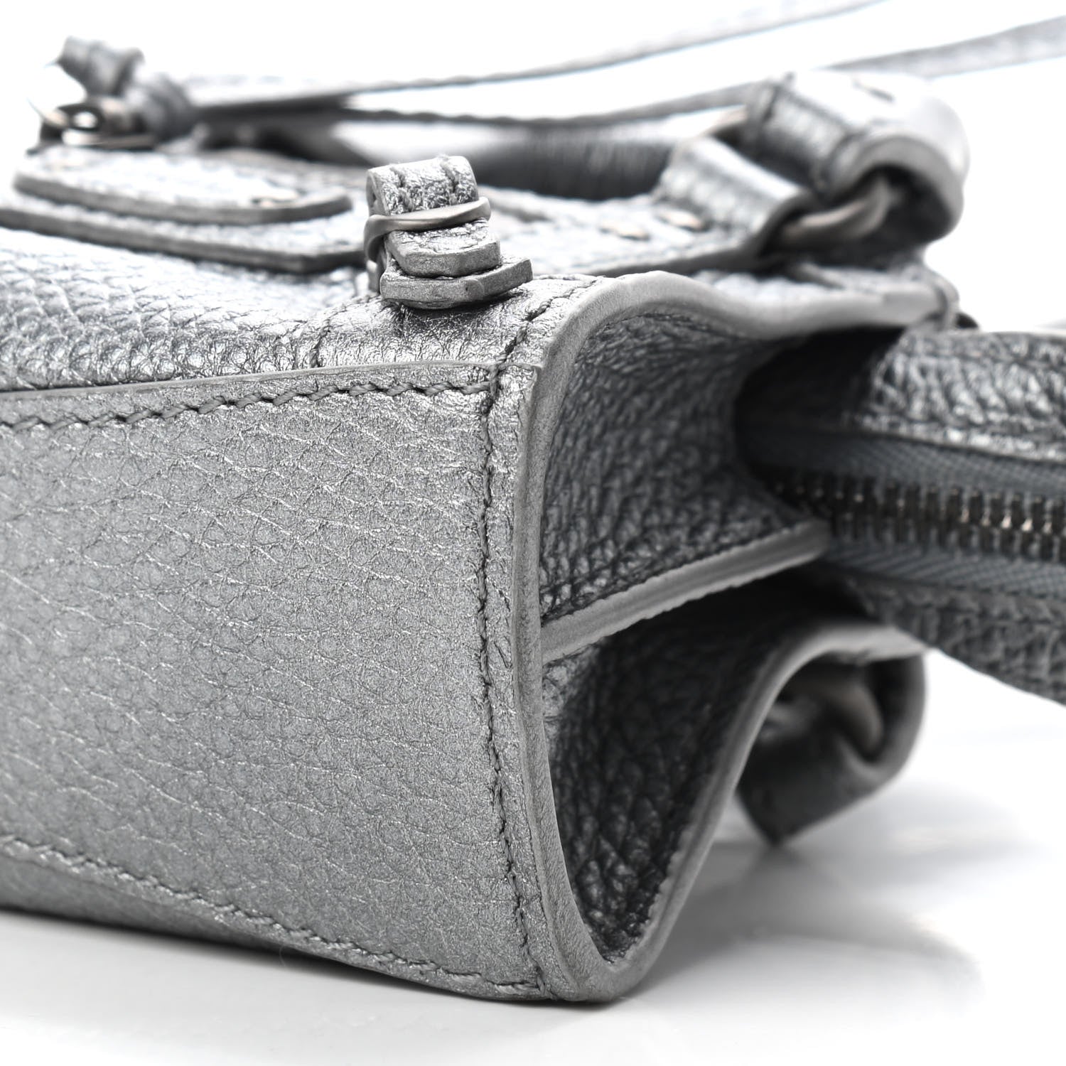 Balenciaga Metallic Grained Calfskin Neo Classic Hardware Super Nano City Crossbody Silver 7 of 9