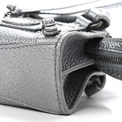 Balenciaga Metallic Grained Calfskin Neo Classic Hardware Super Nano City Crossbody Silver 7 of 9