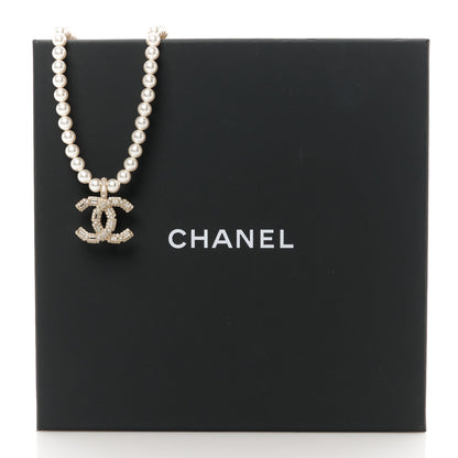 Chanel Pearl Crystal Baguette CC Short Necklace Gold 5 of 5