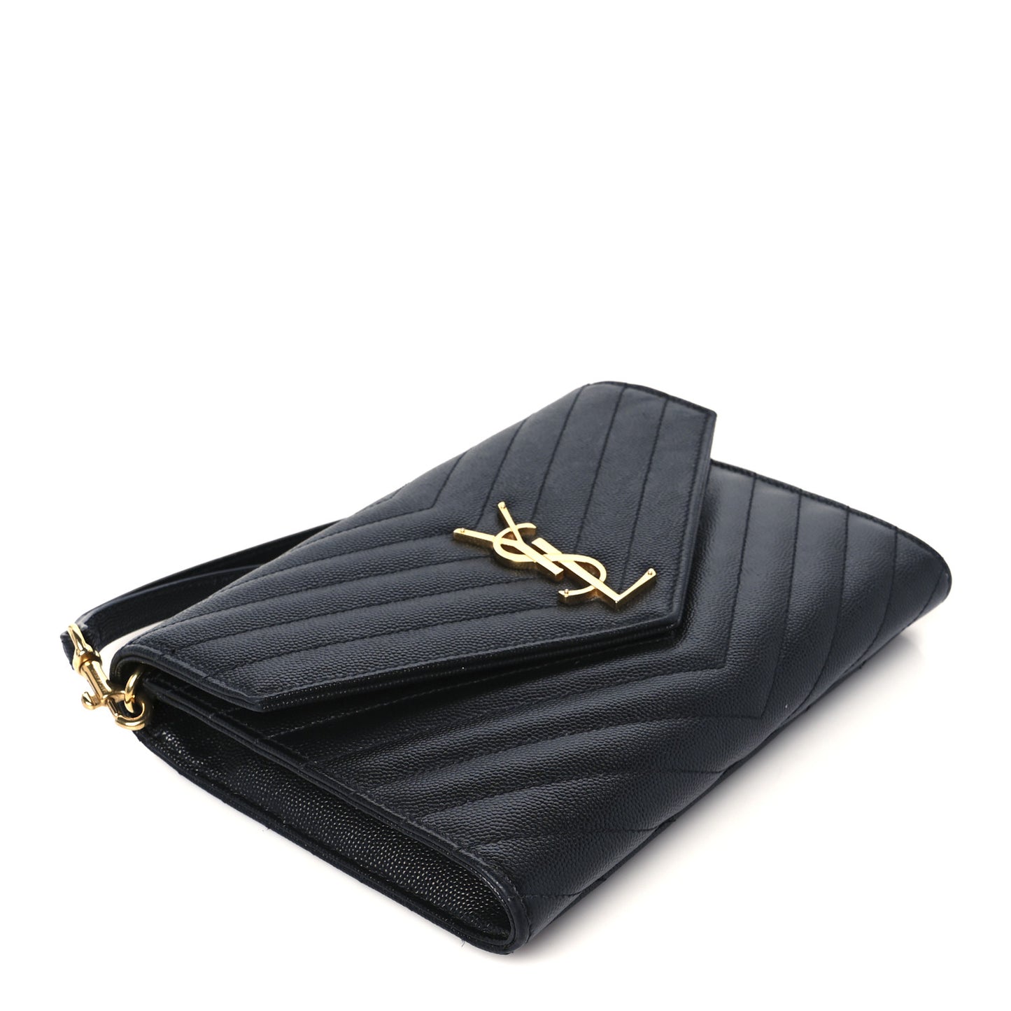 Grain De Poudre Matelasse Chevron Monogram Envelope Clutch Black