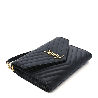 Saint Laurent Grain De Poudre Matelasse Chevron Monogram Envelope Clutch Black 4 of 8