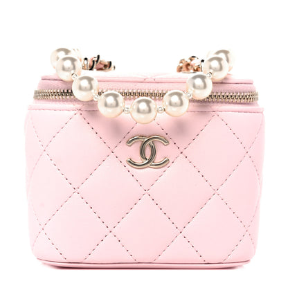 Chanel Lambskin Quilted Mini Vanity Case With Pearl Chain Light Pink 1 of 10