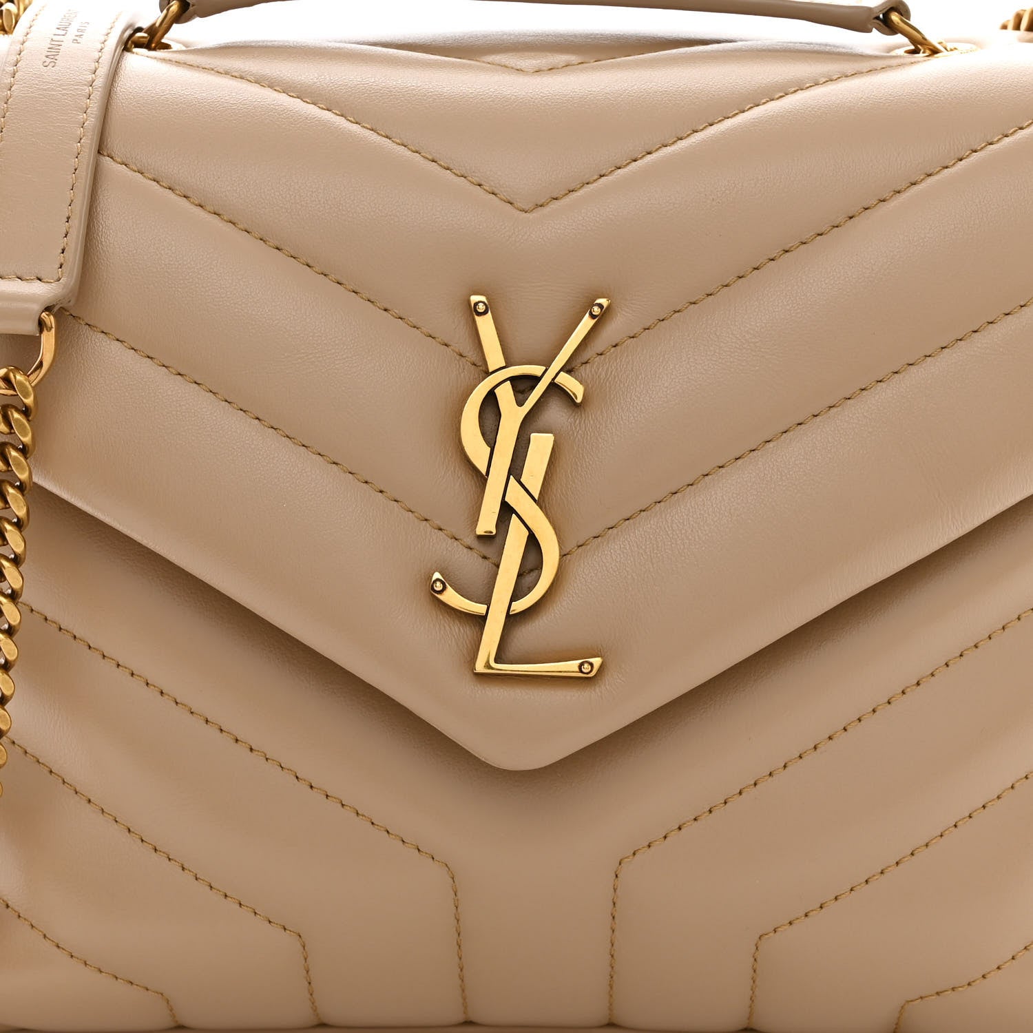 Saint Laurent Calfskin Y Quilted Monogram Small Loulou Chain Satchel Dark Beige 9 of 11