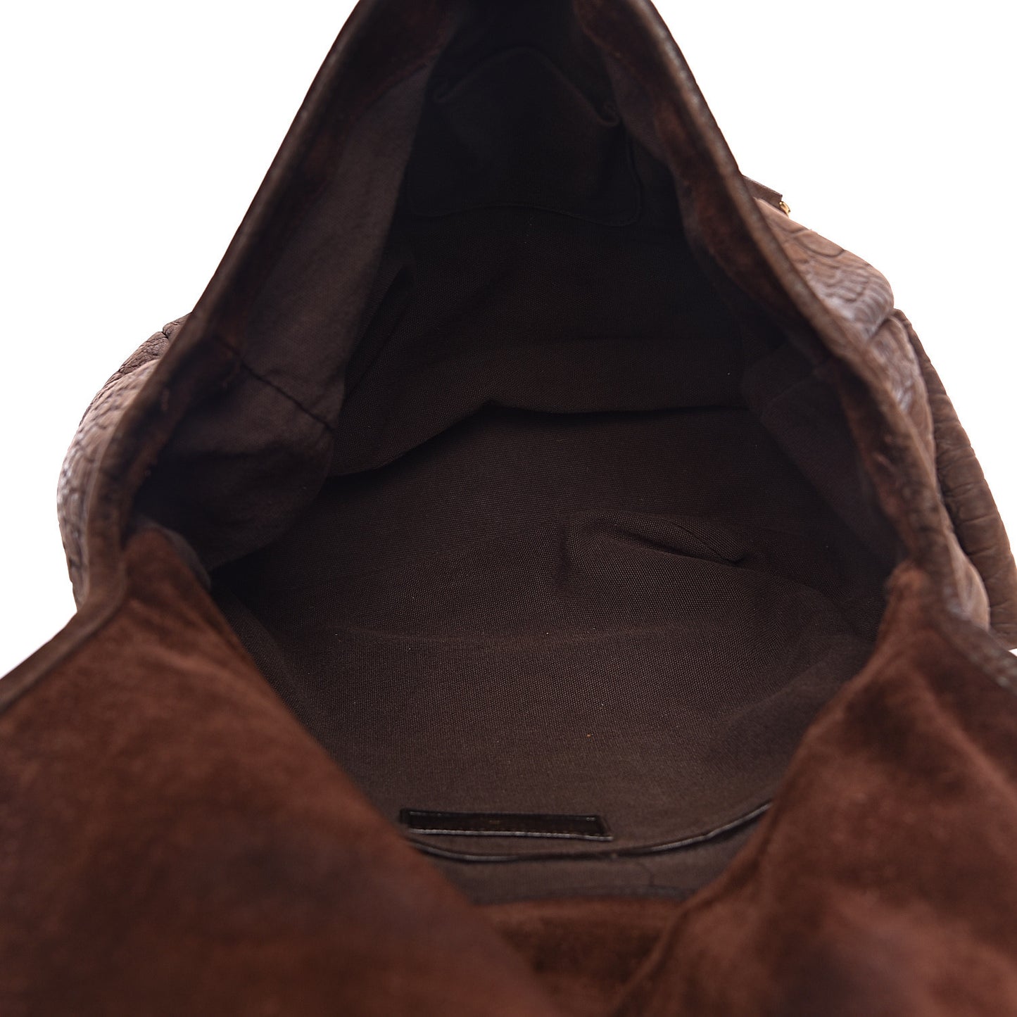 Crocodile Embossed Nubuck Besace Shoulder Bag Brown Sand