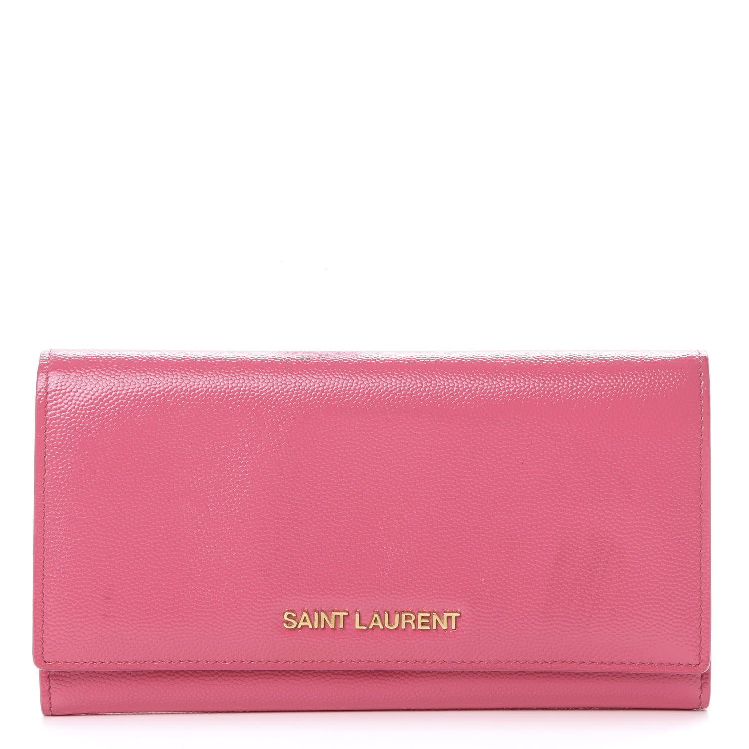 Saint Laurent Patent Grain de Poudre Classic Large Letters Flap Wallet Bubblegum 1 of 10