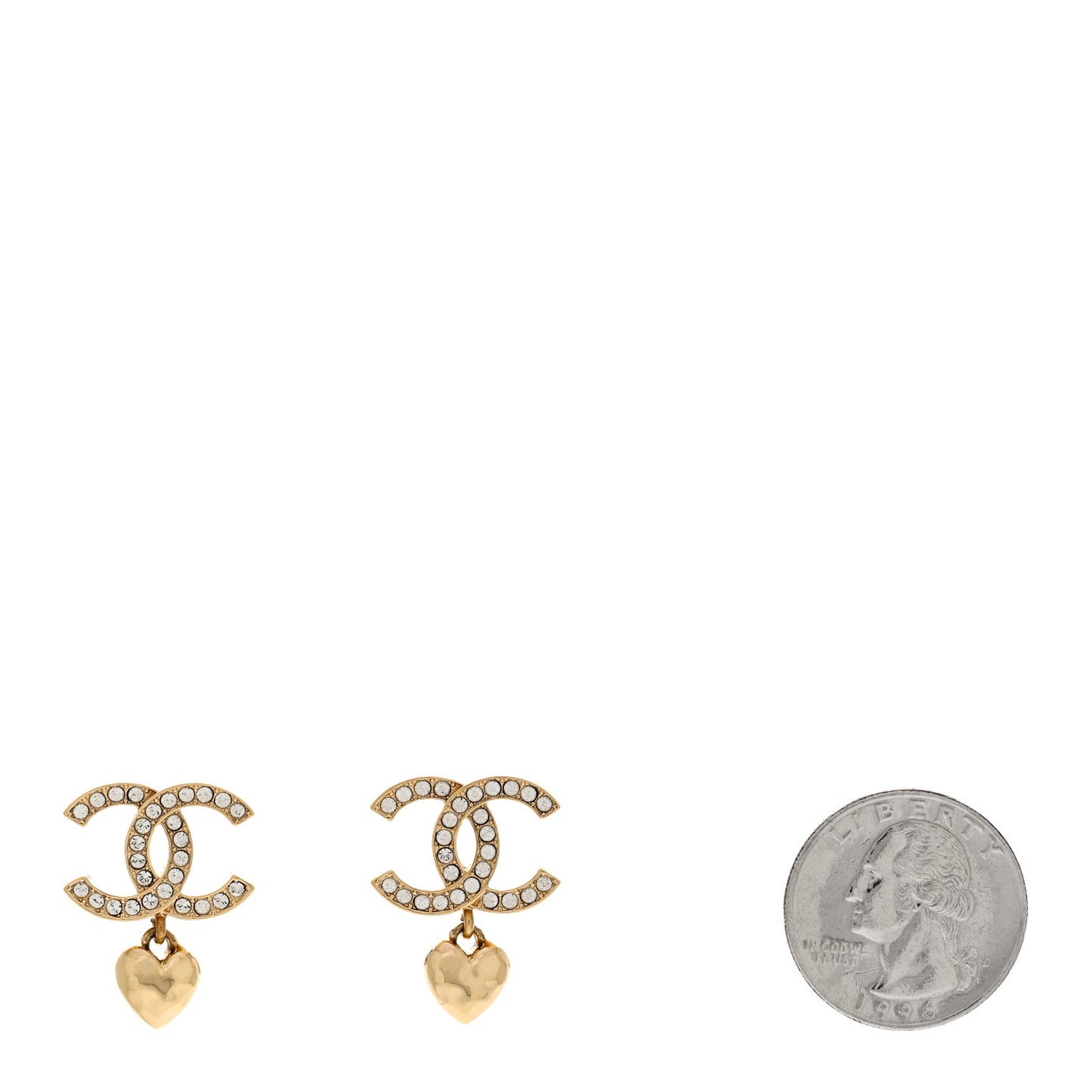Metal Crystal CC Heart Drop Earrings Gold