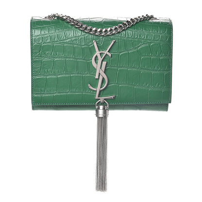 Saint Laurent Calfskin Crocodile Embossed Monogram Small Kate Tassel Satchel Green 1 of 8