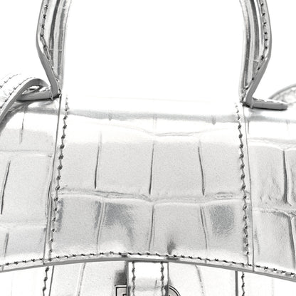 Balenciaga Metallic Calfskin Crocodile Embossed Hourglass Top Handle Bag Mini Silver 7 of 9