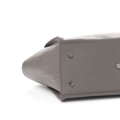 Saint Laurent Smooth Calfskin Crocodile Embossed Small Monogram Downtown Cabas Earth 9 of 11
