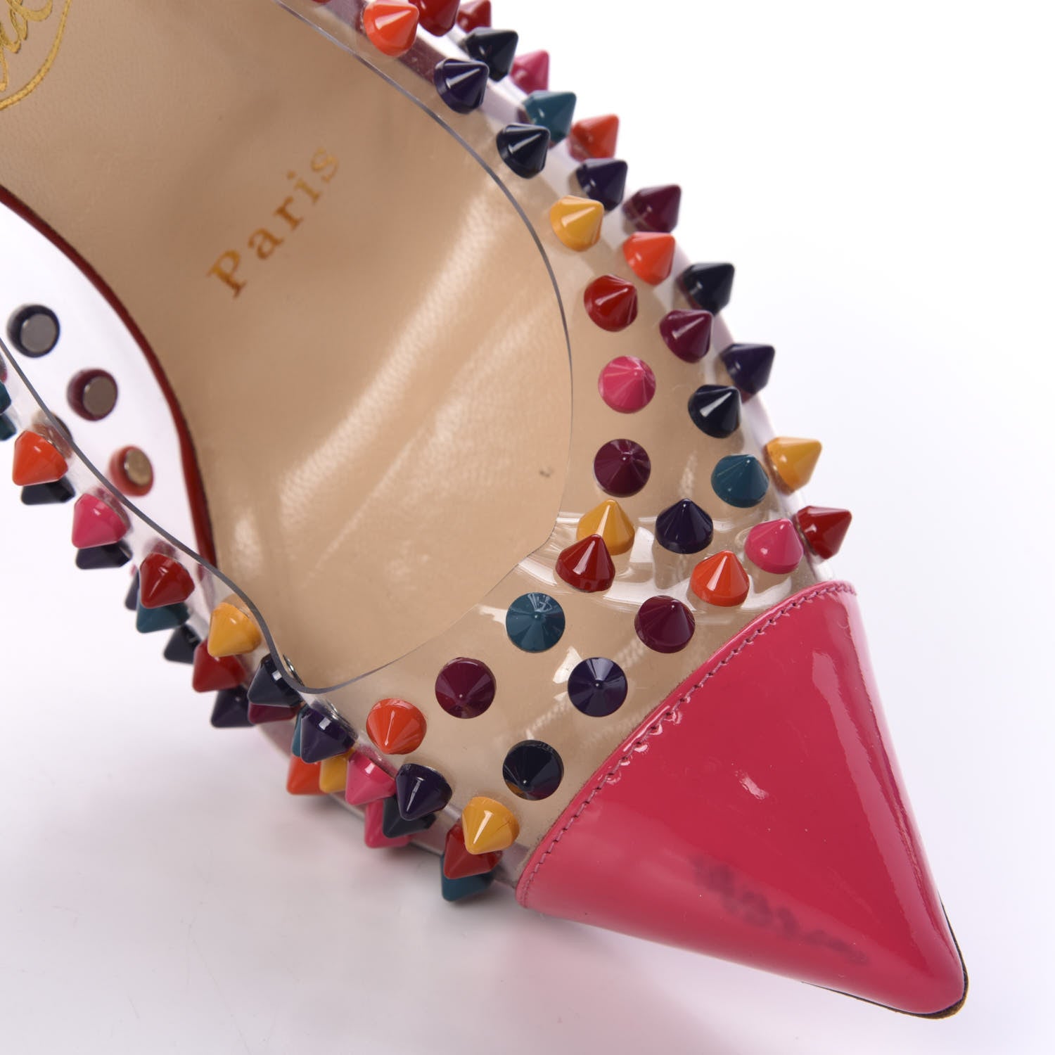 Christian Louboutin Patent PVC Spike Me 100 Pumps 38 Pinky 7 of 10