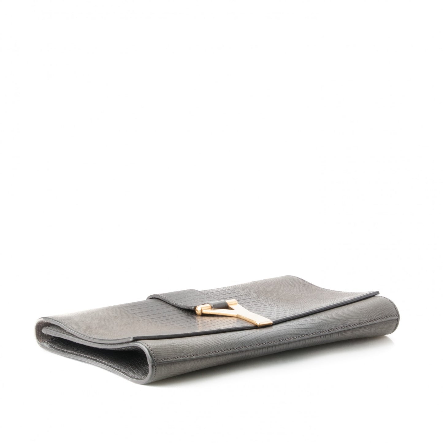Lizard Calfskin Embossed Classic Y Ligne Clutch Gray