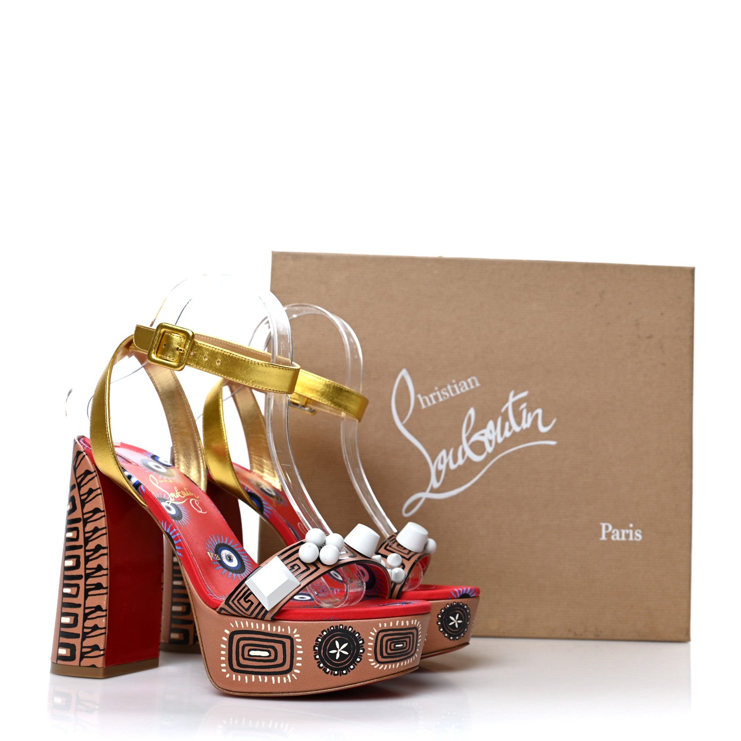 Christian Louboutin Calfskin Movida Athina Printed 130 Platform Sandals 38 Brown Multicolor 9 of 9
