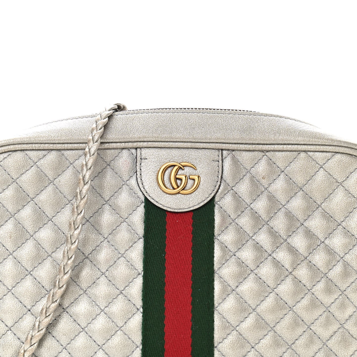 Laminated Nappa Web Trapuntata Small GG Shoulder Bag Argento