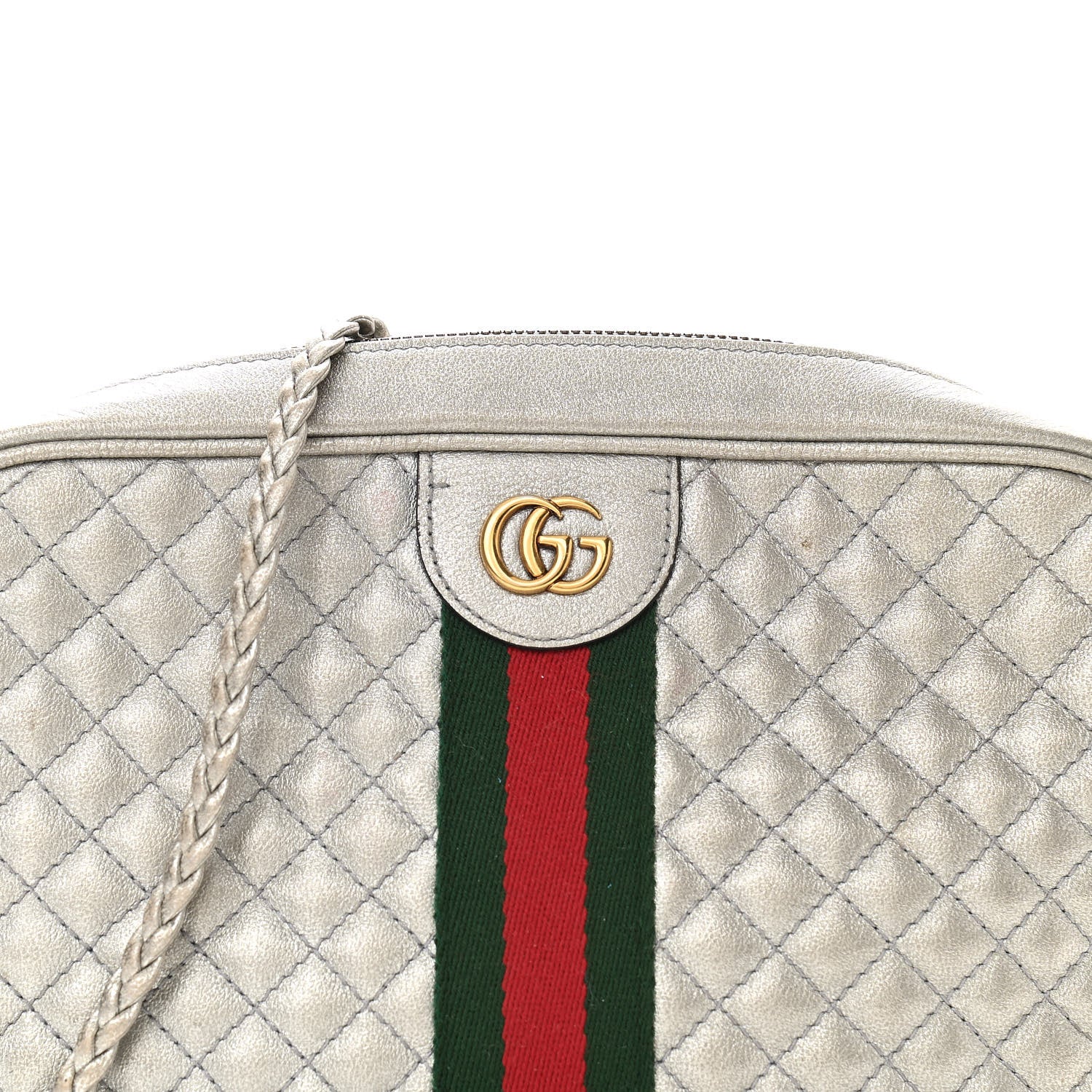 Gucci Laminated Nappa Web Trapuntata Small GG Shoulder Bag Argento 8 of 10
