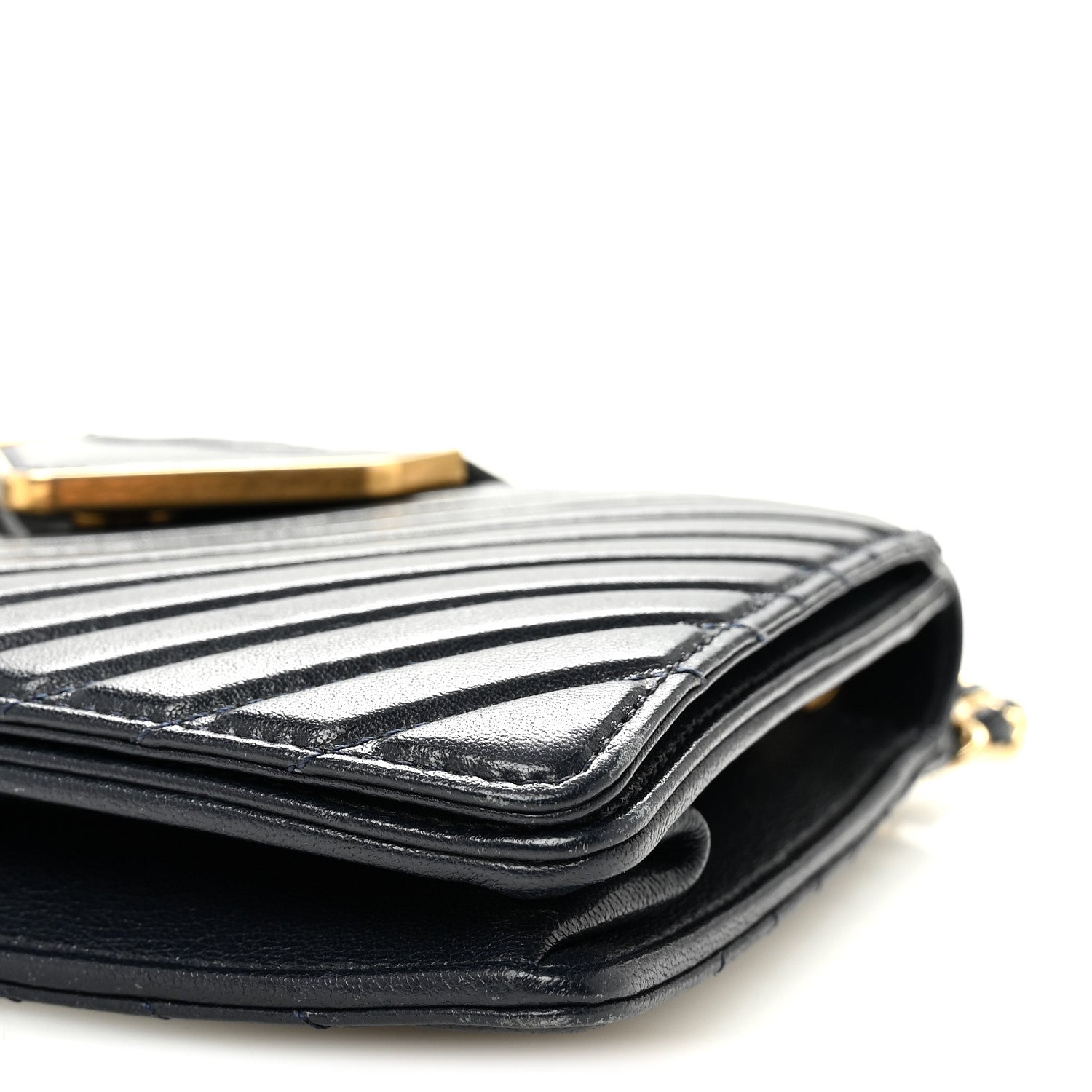 Chanel Shiny Sheepskin Chevron Quilted Collar and Tie Flap Navy 10 of 10