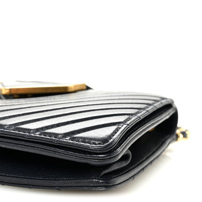 Chanel Shiny Sheepskin Chevron Quilted Collar and Tie Flap Navy 10 of 10