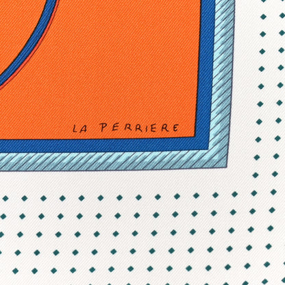 Hermes Silk Les Voitures A Transformation Scarf 90 Orange White Bleu 3 of 5