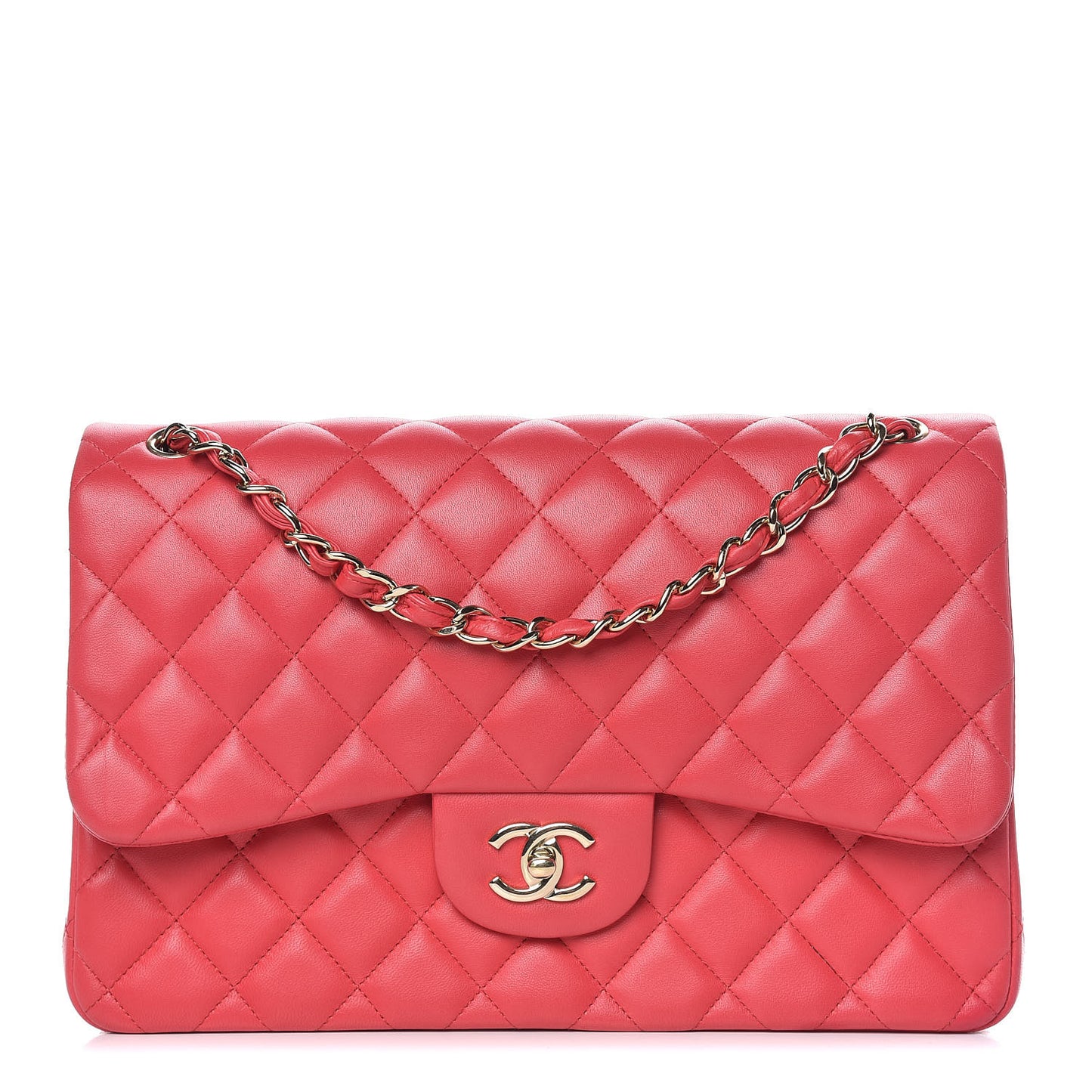 Lambskin Quilted Jumbo Double Flap Dark Pink
