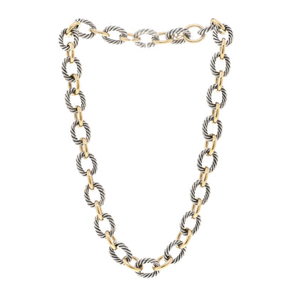 David Yurman Sterling Silver 18K Yellow Gold 12mm Large Oval Link Necklace 3 of 5