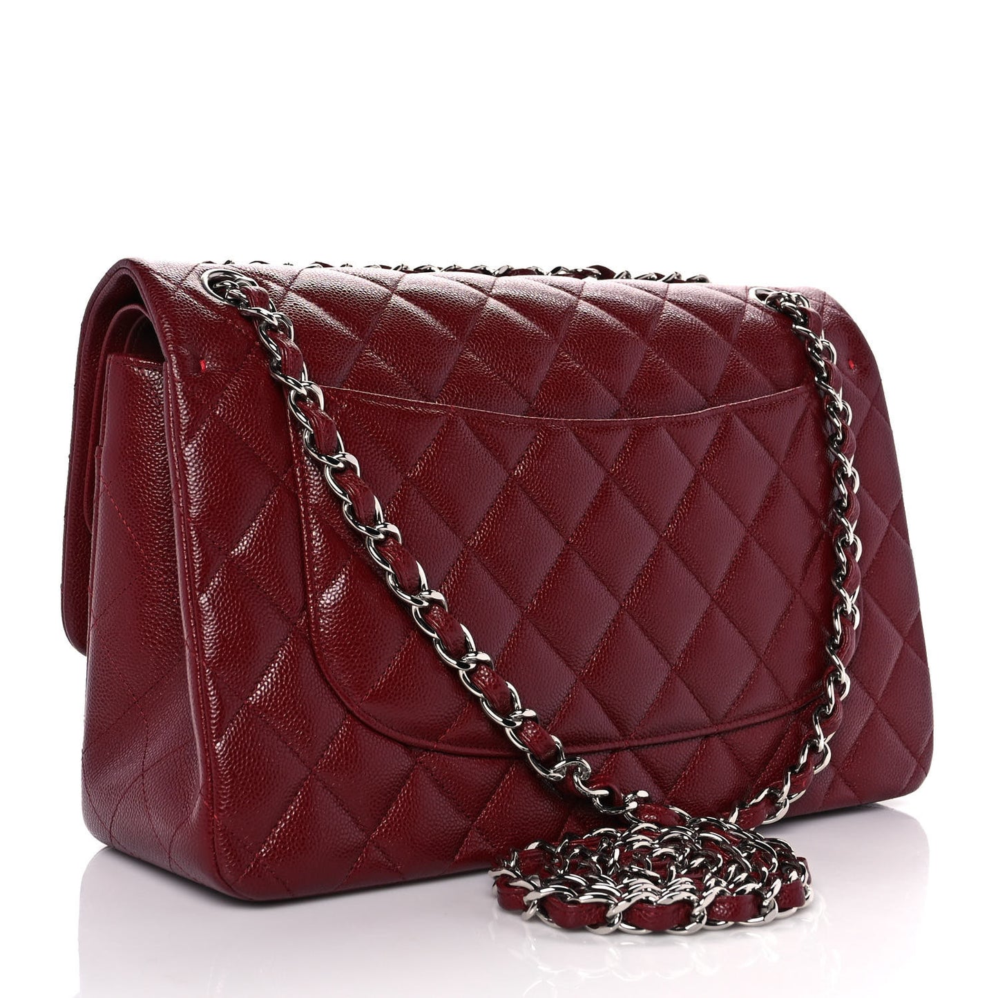 Caviar Quilted Jumbo Double Flap Dark Red