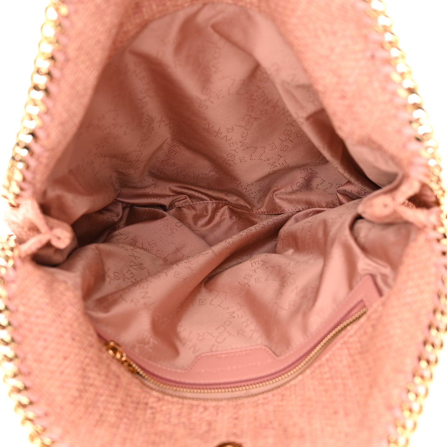 Woven Raffia Falabella Fold Over Tote Pink Gold